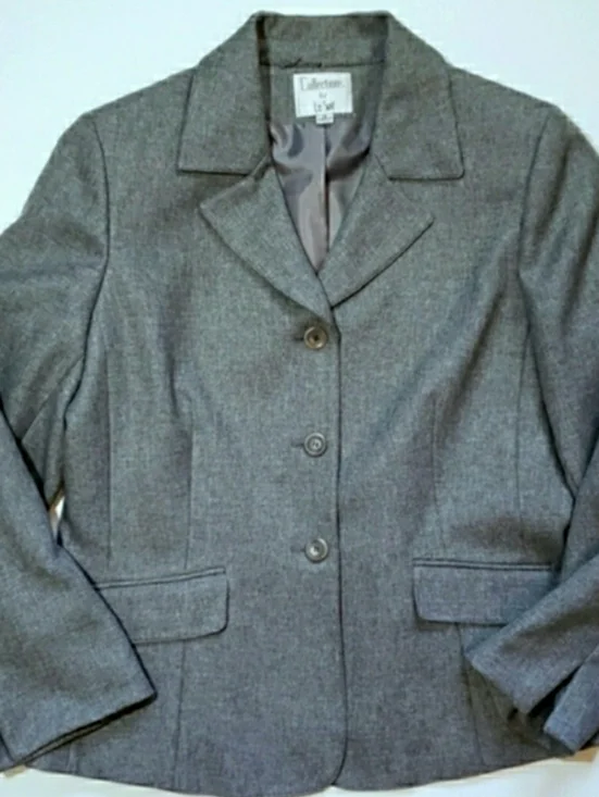 Le Suit Grey Blazer And Pant Suit Set Sz 16 - Picture 3 of 9